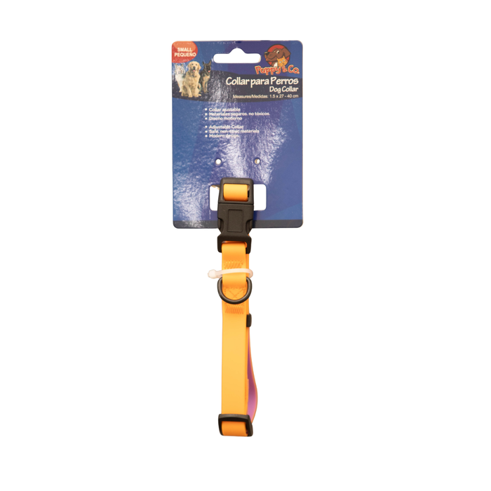 Orange dog collar with packaging on a white background