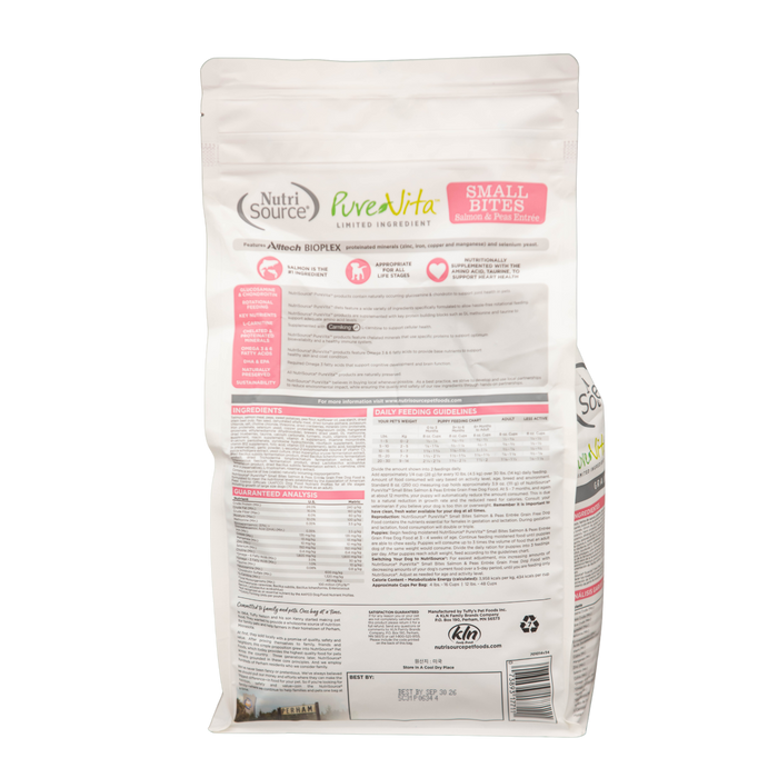 Dog food package with NutriSource and FiveVita branding on a white background