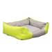 Pet bed with gray interior and lime green exterior on a white background