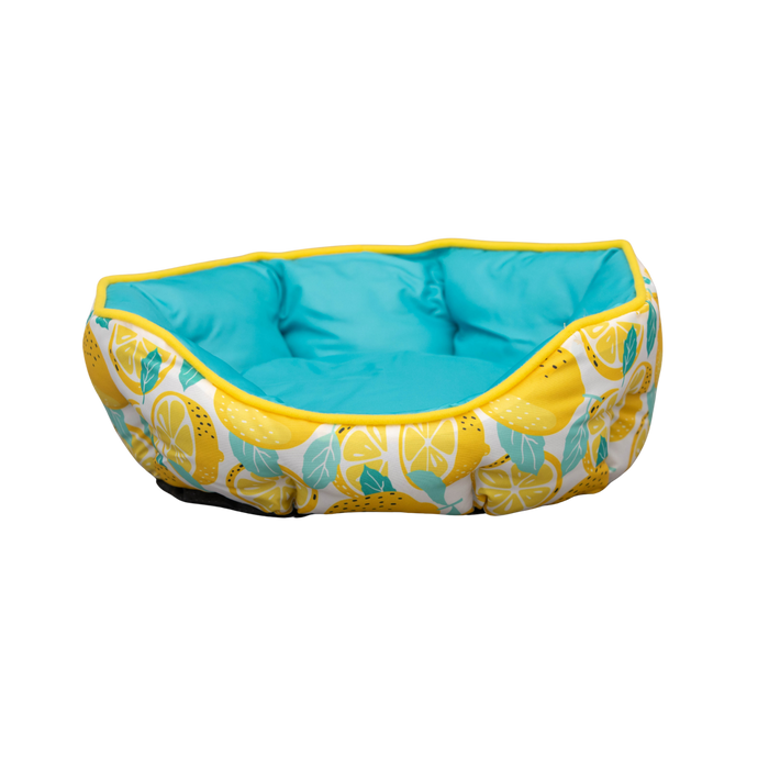 Pet bed with lemon pattern on a white background
