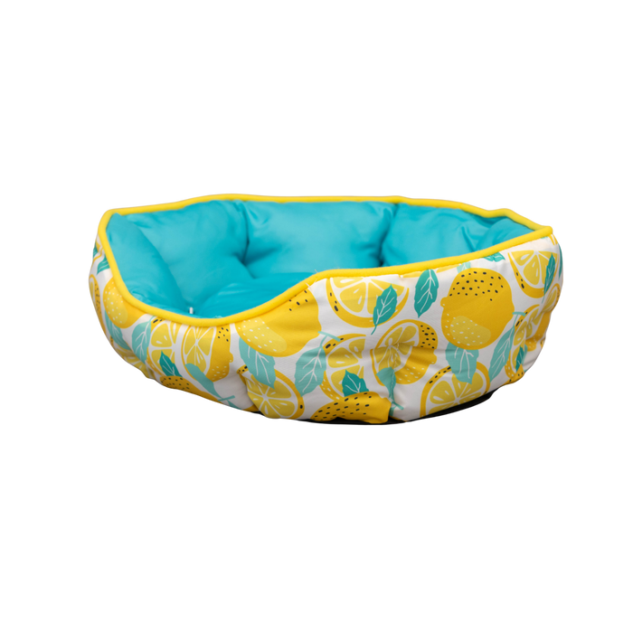 Pet bed with lemon pattern on a white background