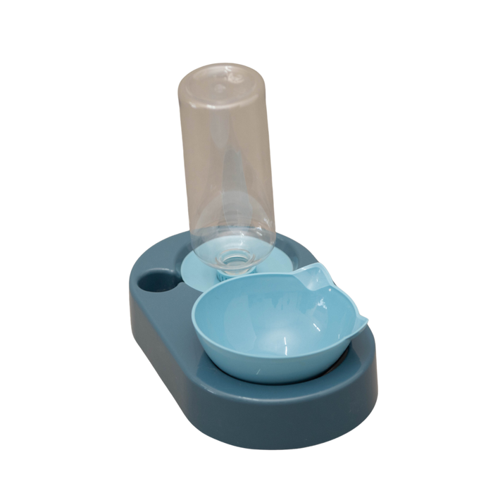 Pet water fountain with a blue bowl on a white background