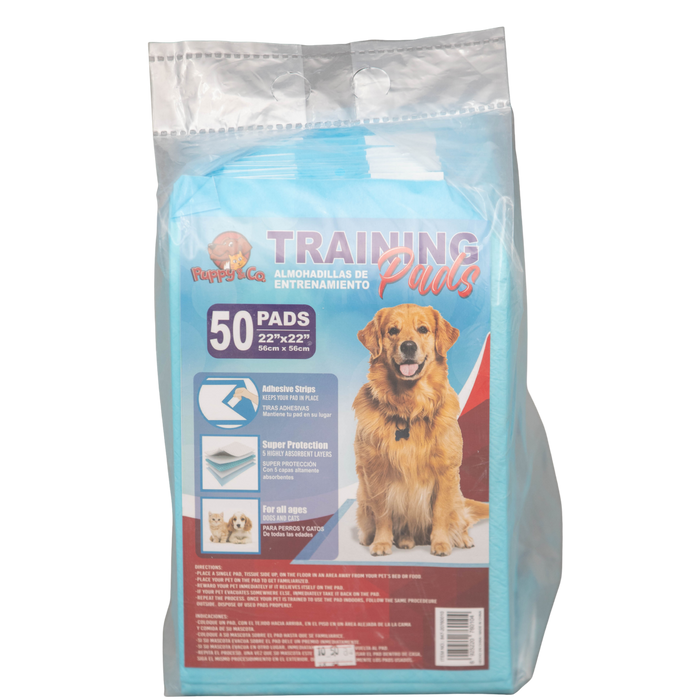Bag of dog training pads with a golden retriever on the label